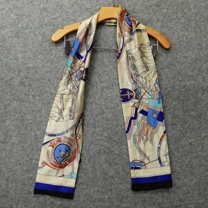 Skinny Scarf Womens Cream Blue Satin Nautical Sail Rope Retro Light Summer 5x54